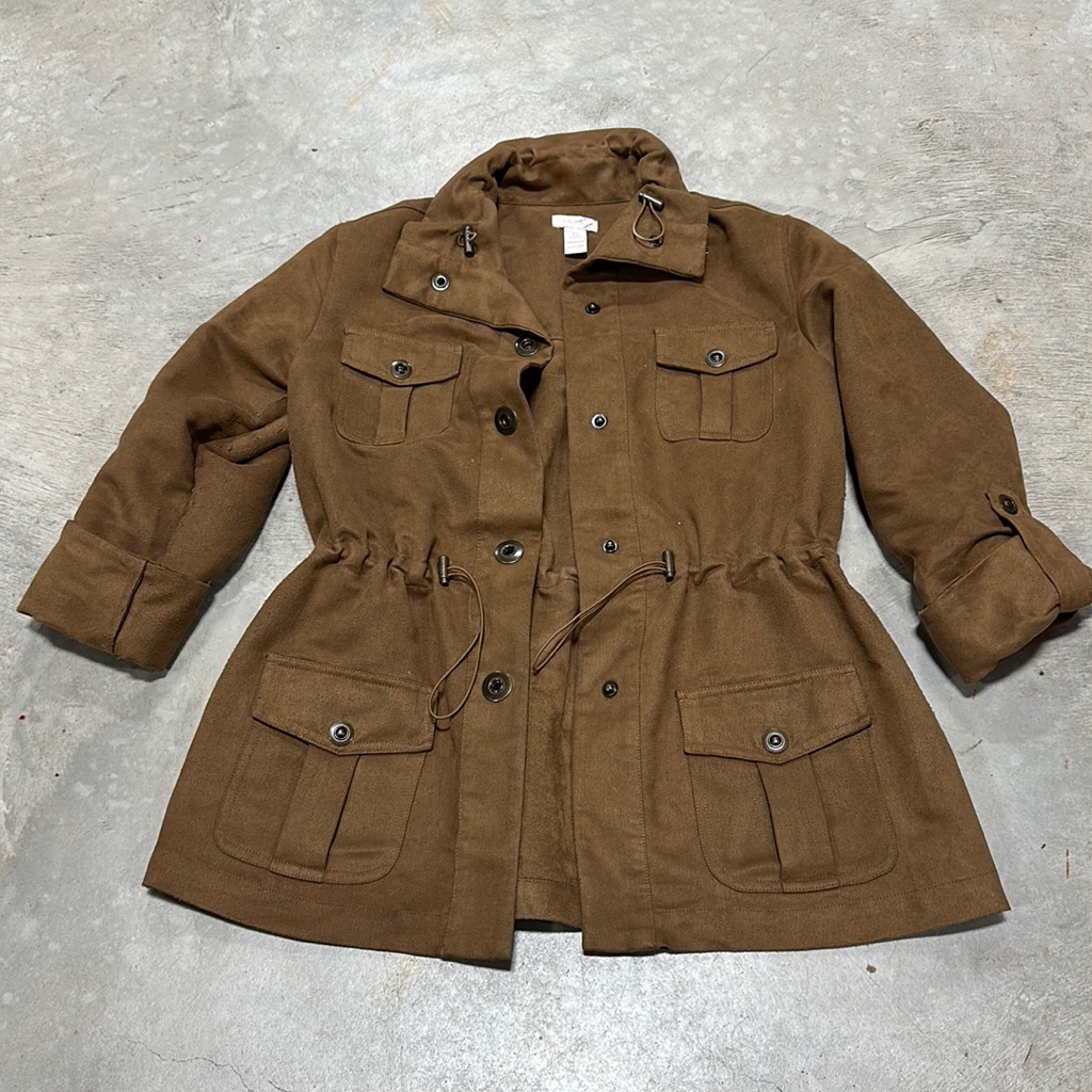 Chicos Brand Brown Polyester Snap Up Front Jacket  Size 0  V73
